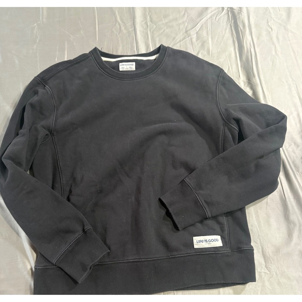 Life is Good Mens Large Black Cotton Crewneck Sweatshirt F21-W10238